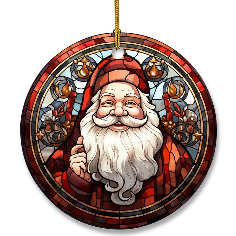 WLWLGLUCK Christmas Ceramic Ornament in Stained Glass Patterns  Santa Claus Christmas Ornaments  Vintage Santa Claus Ornament for Christmas Tree Decorations  Christmas Keepsake for Hanging Decors - Image 1