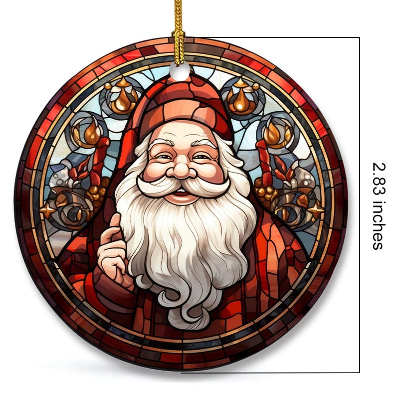 WLWLGLUCK Christmas Ceramic Ornament in Stained Glass Patterns  Santa Claus Christmas Ornaments  Vintage Santa Claus Ornament for Christmas Tree Decorations  Christmas Keepsake for Hanging Decors - Image 2