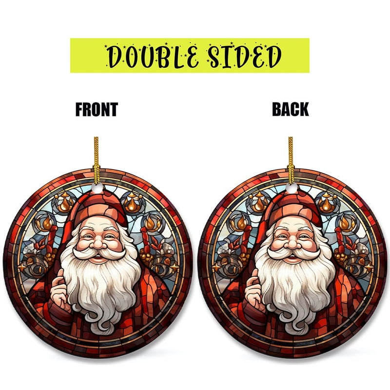 WLWLGLUCK Christmas Ceramic Ornament in Stained Glass Patterns  Santa Claus Christmas Ornaments  Vintage Santa Claus Ornament for Christmas Tree Decorations  Christmas Keepsake for Hanging Decors - Image 5