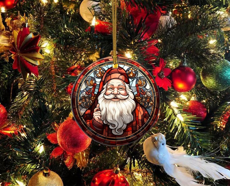 WLWLGLUCK Christmas Ceramic Ornament in Stained Glass Patterns  Santa Claus Christmas Ornaments  Vintage Santa Claus Ornament for Christmas Tree Decorations  Christmas Keepsake for Hanging Decors - Image 3
