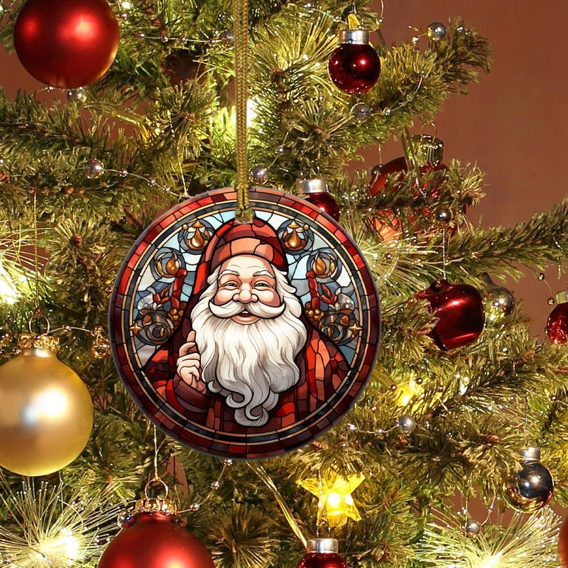 WLWLGLUCK Christmas Ceramic Ornament in Stained Glass Patterns  Santa Claus Christmas Ornaments  Vintage Santa Claus Ornament for Christmas Tree Decorations  Christmas Keepsake for Hanging Decors - Image 4