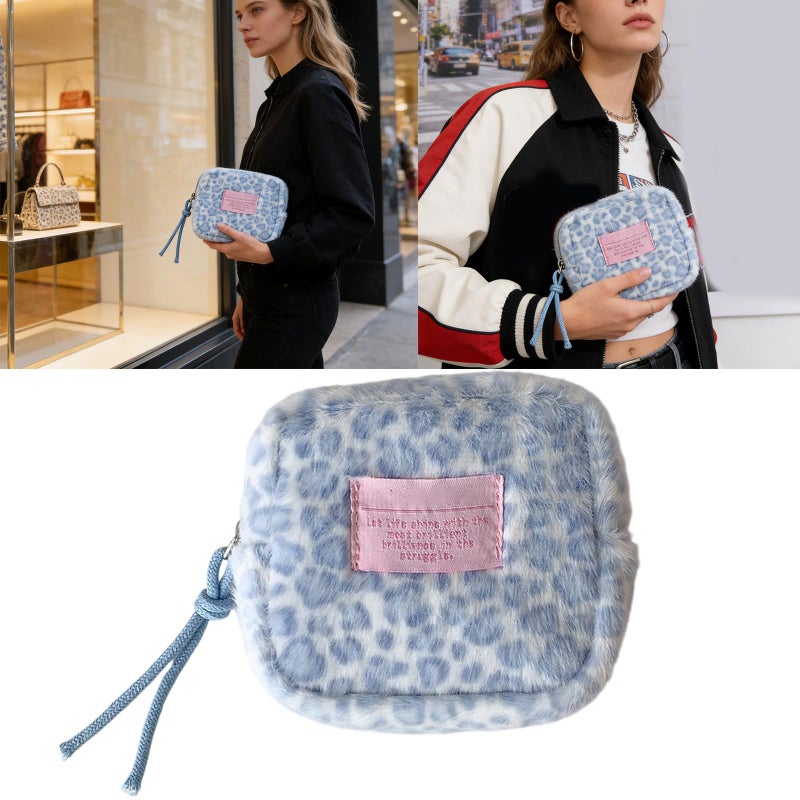 Dark Leopard Print Plush Square Storage Pouch For Cosmetics Sanitary Pads Organizer - Image 3