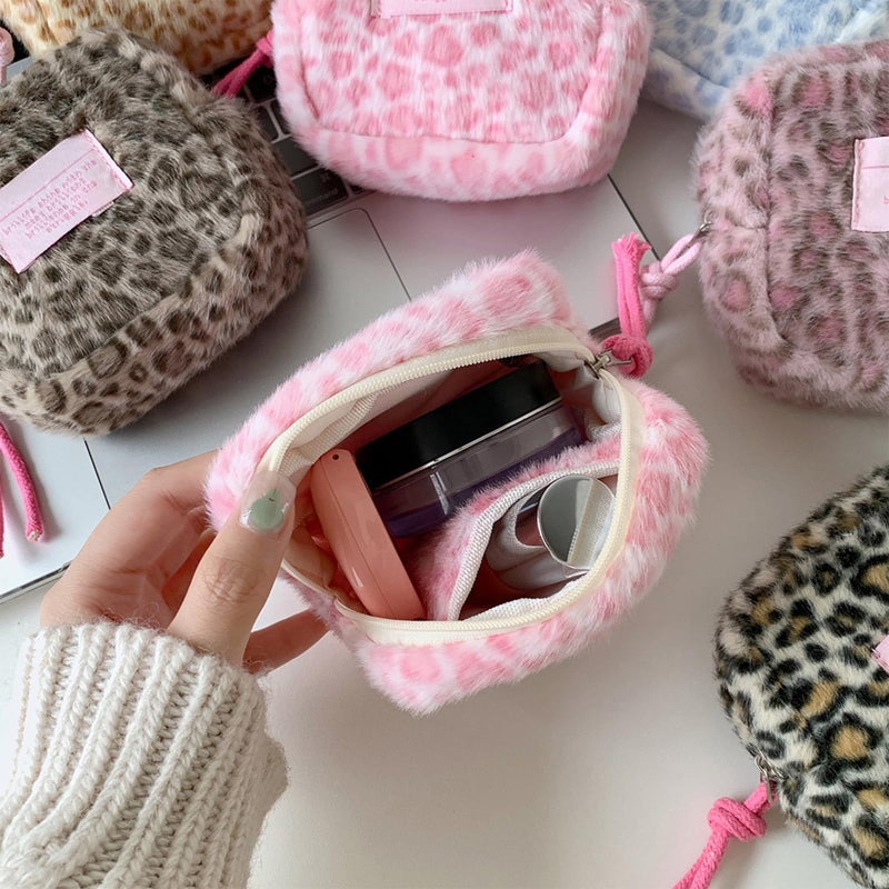 Dark Leopard Print Plush Square Storage Pouch For Cosmetics Sanitary Pads Organizer - Image 5