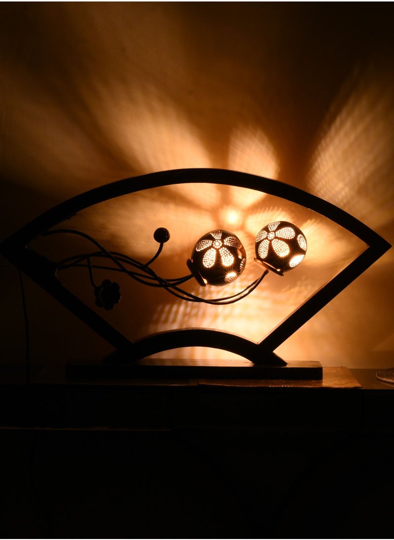 N & H Coconut Shell Table lamp Wave design 2 Balls  - Image 1