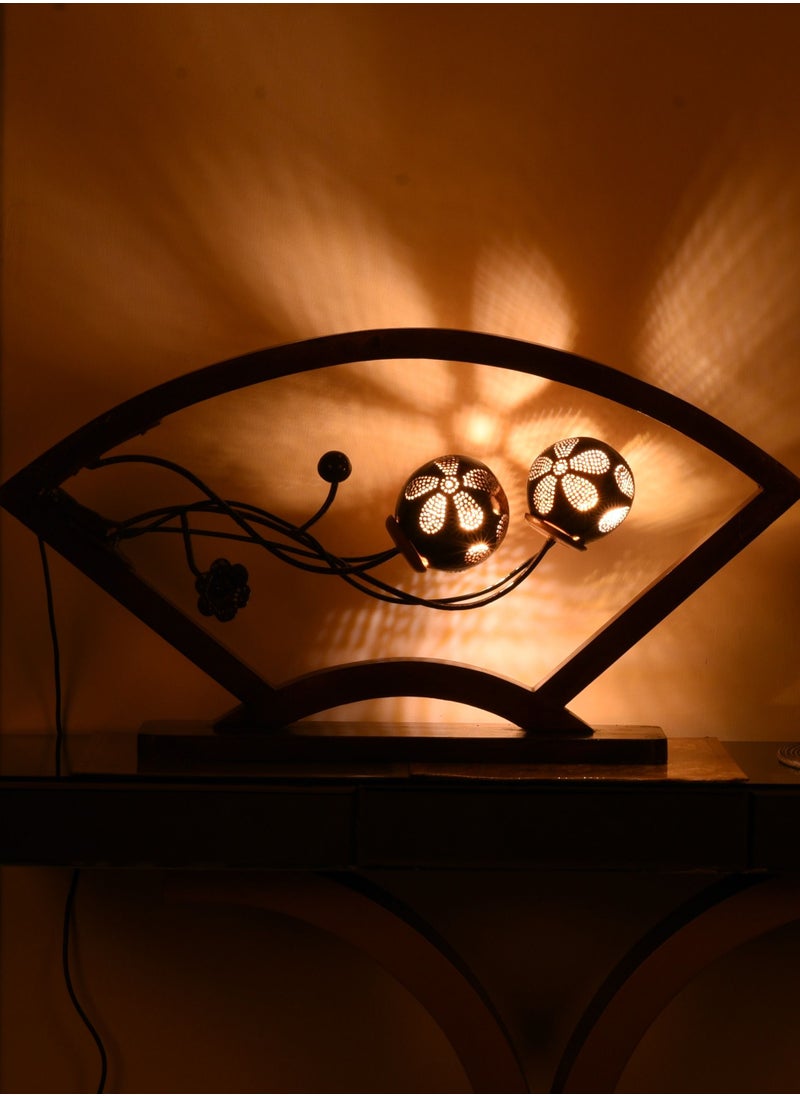 N & H Coconut Shell Table lamp Wave design 2 Balls  - Image 2