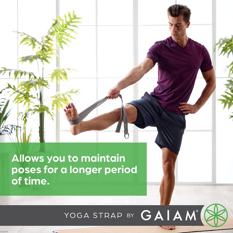 Gaiam Yoga Strap 8ft Stretch Band with Adjustable Metal D-Ring Buckle Loop - Exercise & Fitness Stretching for Yoga, Pilates, Physical Therapy, Dance, Gym Workouts (Black) - Image 3