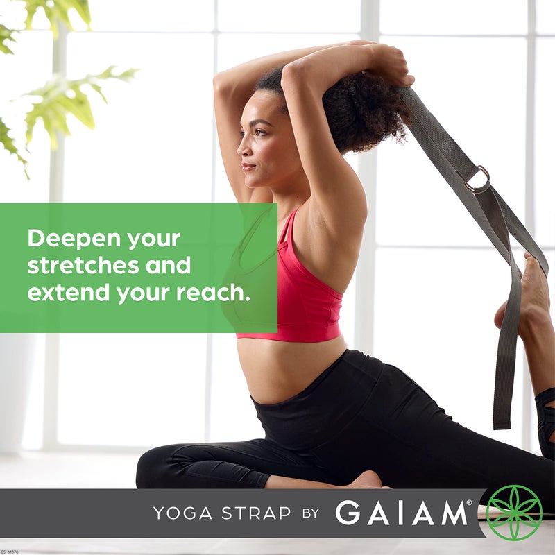 Gaiam Yoga Strap 8ft Stretch Band with Adjustable Metal D-Ring Buckle Loop - Exercise & Fitness Stretching for Yoga, Pilates, Physical Therapy, Dance, Gym Workouts (Black) - Image 2