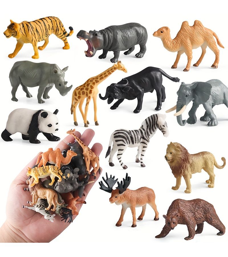 Wildlife Model Set 12 Pcs Mini Tiger Lion Bear Elephant Buffalo - Image 4