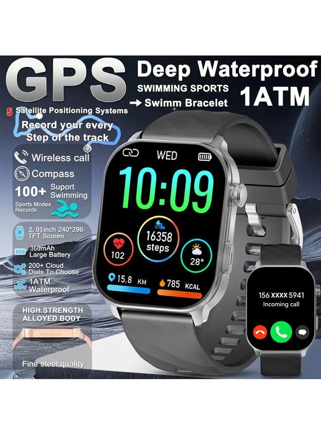 RollsTimi  New Style Bluetooth Smart Watch, Smart Wearable Sports Watch, 2.01-Inch HD Full Touch Screen, Bluetooth Call Answering/Making, Multiple Sports Modes, 1ATM Daily Waterproof, RT EX300 - Image 1