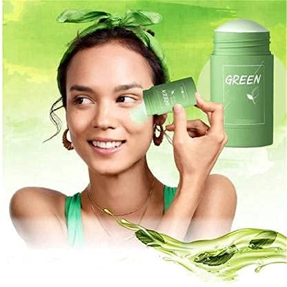 Elecsera Green Tea Purifying Clay Stick Mask Oil Control AntiAcne Eggplant Solid Fine Portable Cleansing Mask Mud Apply Mask Green Tea 40 ml - Image 2