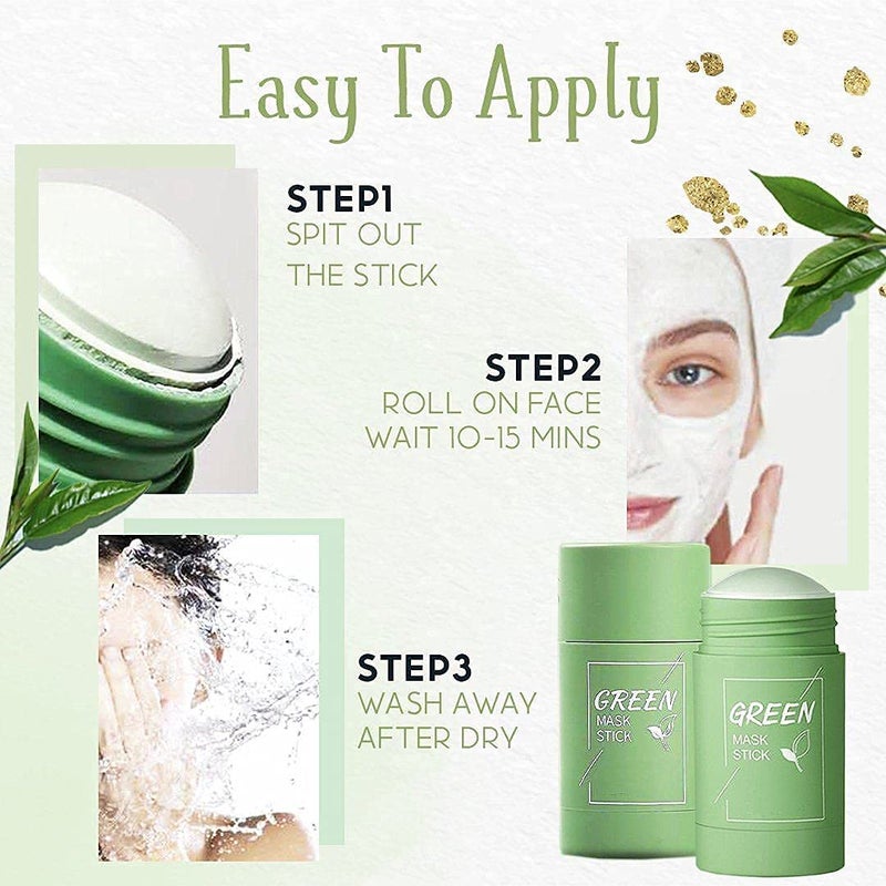 Elecsera Green Tea Purifying Clay Stick Mask Oil Control AntiAcne Eggplant Solid Fine Portable Cleansing Mask Mud Apply Mask Green Tea 40 ml - Image 4