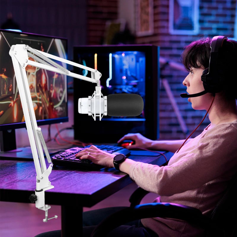 ChromLives ذراع بيضاء لجهاز Hyperx Quadcast S، حامل ميكروفون قابل للتعديل Hyperx Quadcast أبيض متوافق مع Hyperx Quadcast مع فلتر صوت، غطاء ميكروفون، بواسطة ChromLives - Image 2