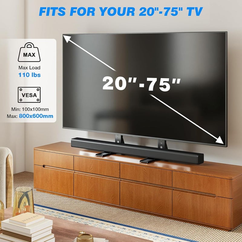 Rfiver Universal TV Stand for 20-75 inch Flat Curved TVs, Height Adjustable Table Top TV Stand, TV Feet with Cable Management,Steel Replacement TV Legs Holds up to 110 lbs, Max VESA 800x600mm, Black - Image 2