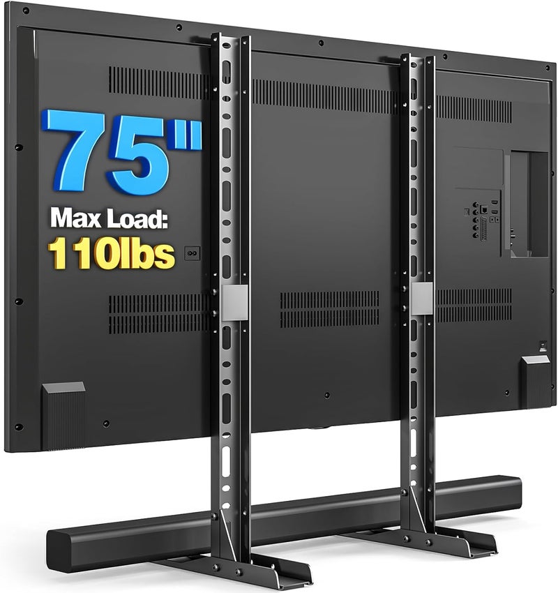 Rfiver Universal TV Stand for 20-75 inch Flat Curved TVs, Height Adjustable Table Top TV Stand, TV Feet with Cable Management,Steel Replacement TV Legs Holds up to 110 lbs, Max VESA 800x600mm, Black - Image 1