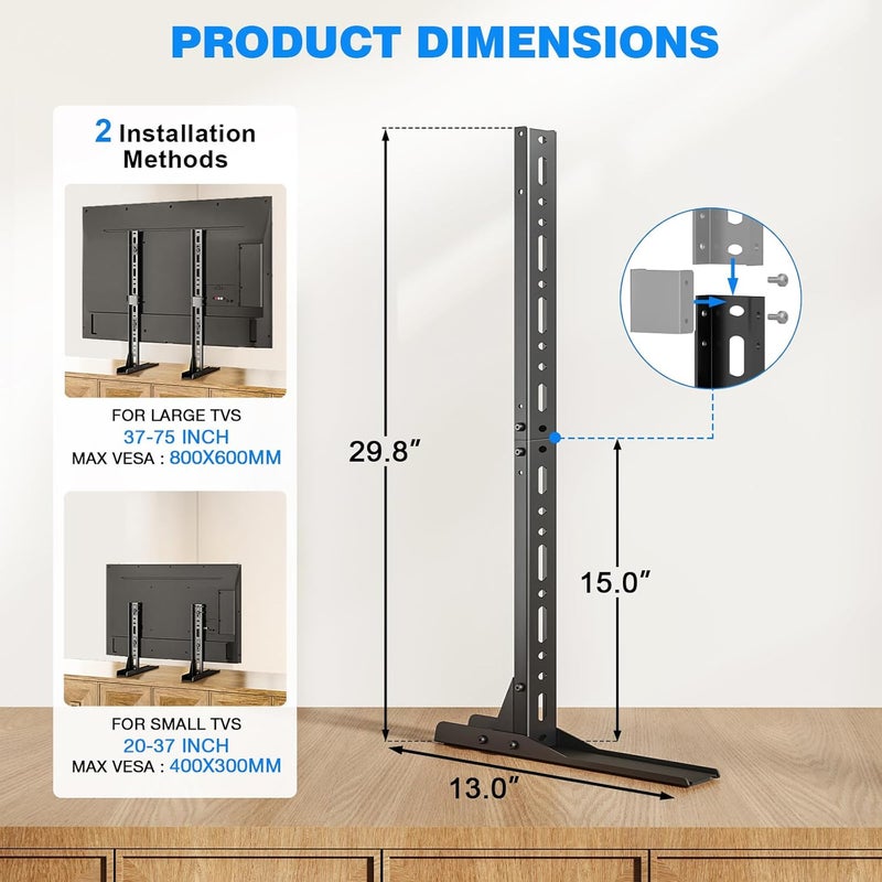 Rfiver Universal TV Stand for 20-75 inch Flat Curved TVs, Height Adjustable Table Top TV Stand, TV Feet with Cable Management,Steel Replacement TV Legs Holds up to 110 lbs, Max VESA 800x600mm, Black - Image 5