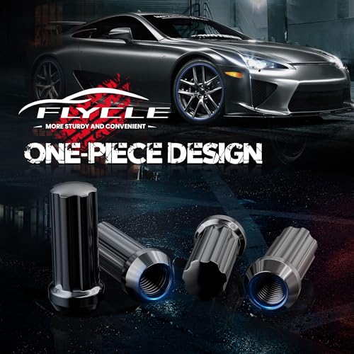 FLYCLE 14x1.5 Wheel Lug Nuts, 24 pcs Black M14x1.5 Lug Nut Closed End Long Extended XL Spline with 1 Socket Key for Silverado 1500 Tahoe Avalanche Sierra 1500 Yukon Escalade 6 Lug Aftermarket Wheels - Image 4