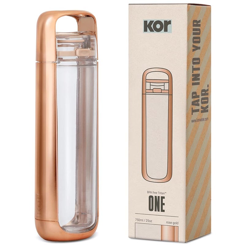 KOR ONE Rose Gold BPA Free Clear Reusable Water Bottle I 750ML I 25 Oz