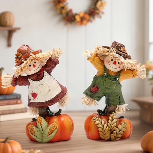 Hodao Collectible Thanksgiving Pumpkin Scarecrow Figurines Harvest Scarecrow Decoration Fall Decorations for Home Handcrafted Artistry Decor Thanksgiving Gifts Tabletop Decor - Image 4