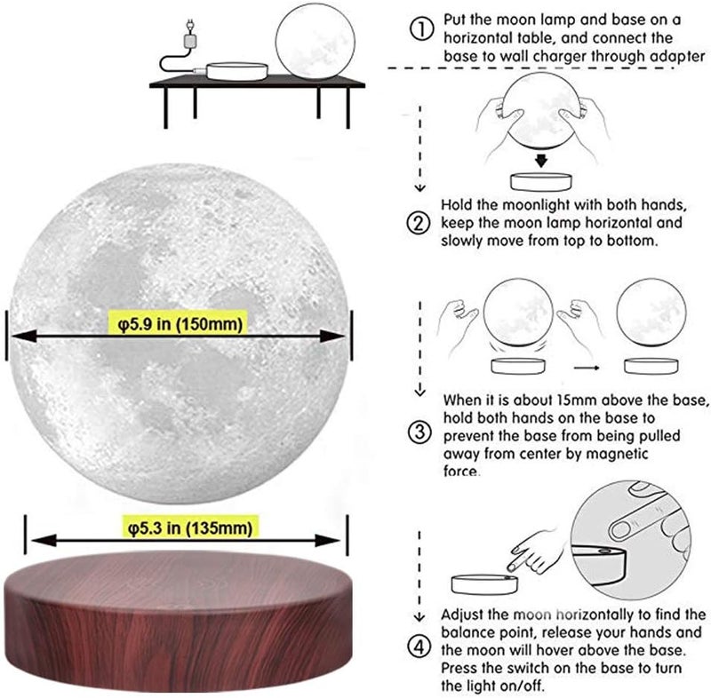 VGAzer 3D Levitation Moon LampMagical Levitating 3D Luna Moon Lamp 3 Colors - Image 2