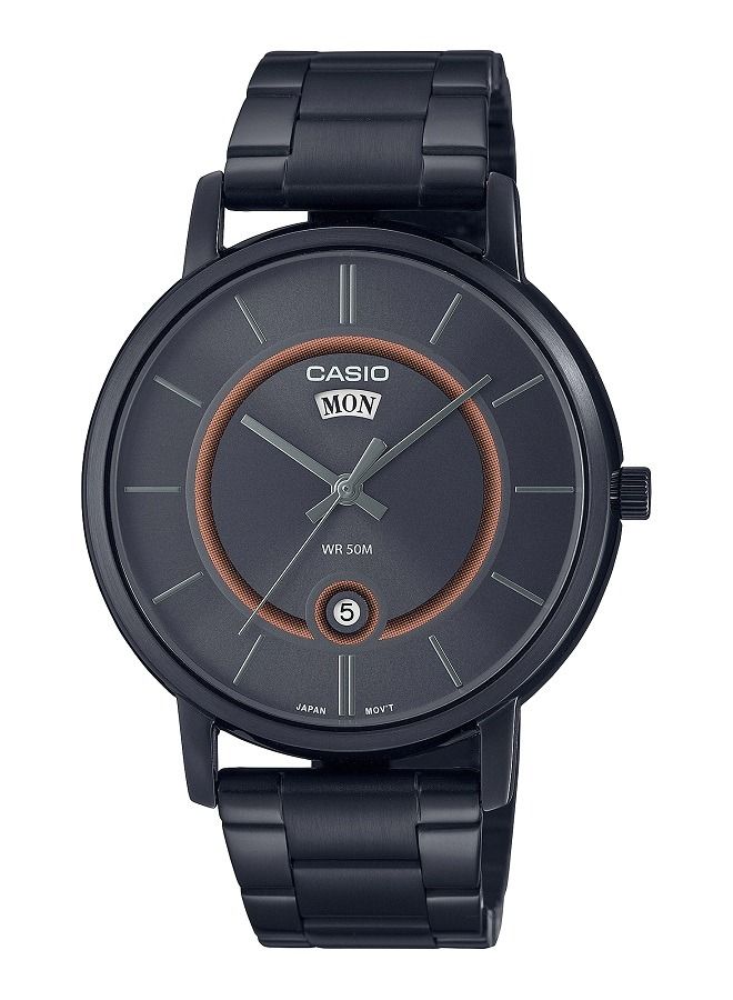 كاسيو ساعة كاسيو للرجال مينا اسود ستانلس ستيل مطلي بالايون الاسود وبسوار MTP-B120B-8AVDF.