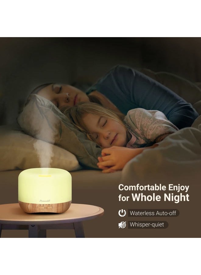 Homeweeks - 300ml Essential Oil Diffuser, Quiet Aromatherapy Mist Diffusers for Essential Oils, Wood Grain, Ultrasonic, Remote Control, Timer, 7 Colors Light for Bedroom (300ml) - Image 1