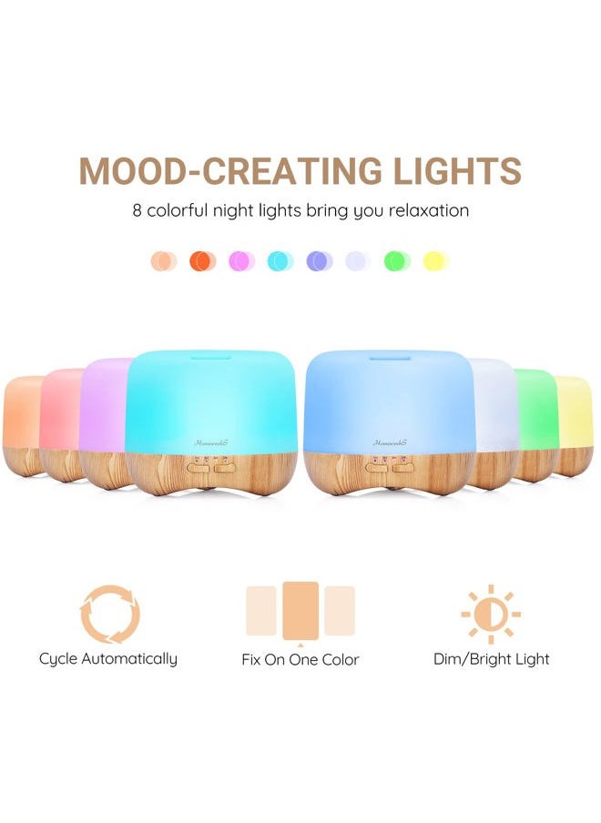 Homeweeks 300ml Essential Oil Diffuser, Quiet Aromatherapy Mist Diffusers for Essential Oils, Wood Grain, Ultrasonic, Remote Control, Timer, 7 Colors Light for Bedroom (300ml)  - Image 5