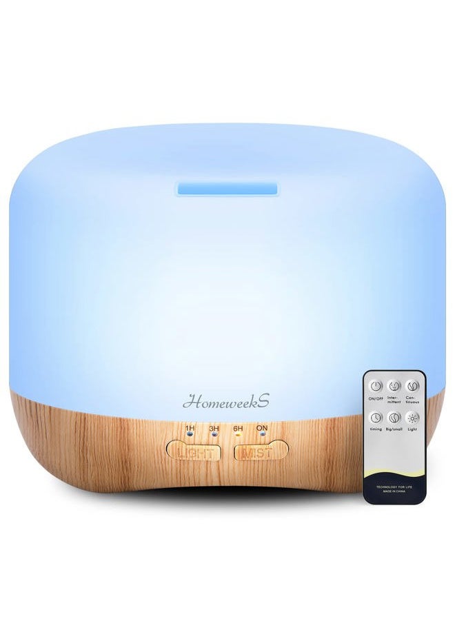 Homeweeks 300ml Essential Oil Diffuser, Quiet Aromatherapy Mist Diffusers for Essential Oils, Wood Grain, Ultrasonic, Remote Control, Timer, 7 Colors Light for Bedroom (300ml)  - Image 1