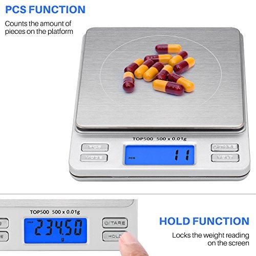 Smart Weigh Digital Pro Pocket Scale with Back-Lit LCD Display, Tare, Hold and PCS Features 500 x 0.01g (2 Lids Included) - Image 3