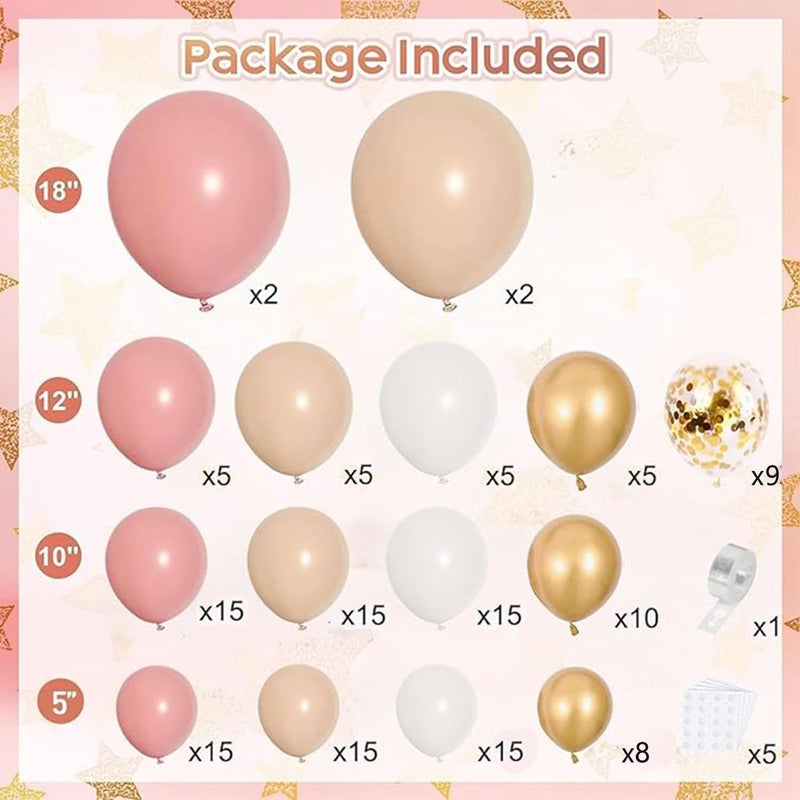 Blocesa Pink White Balloon Arch Kit, Retro Pink Nude Matte White Metallic Gold Balloons and Gold Confetti Balloons for Valentines Day Boho Engagement Wedding Bridal Shower Birthday Decorations - Image 2