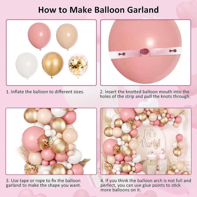 Blocesa Pink White Balloon Arch Kit, Retro Pink Nude Matte White Metallic Gold Balloons and Gold Confetti Balloons for Valentines Day Boho Engagement Wedding Bridal Shower Birthday Decorations - Image 3