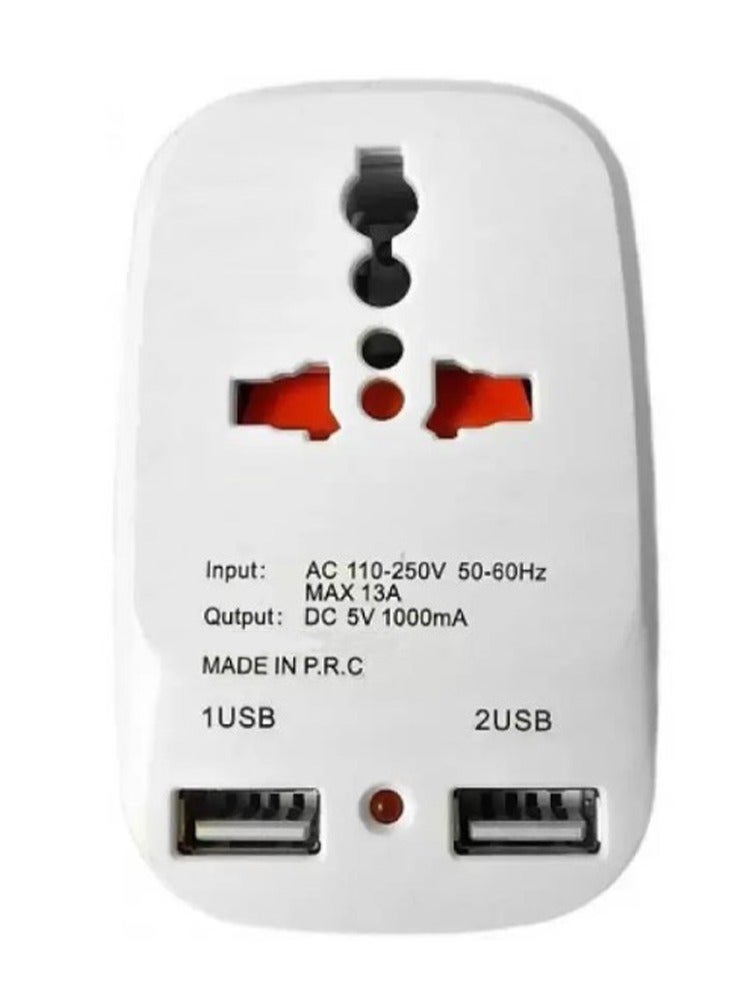 Power socket 2 USB Travel Power Adapter Charging Port Universal Charger Travel Adapter - Worldwide Adaptor  (White), 16 amp, 250 volt, white, easy to use in residential apartments, factories, and workshops - Image 2