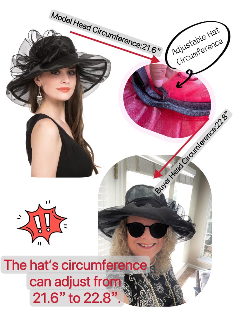 SAFERIN Derby Hat for Women Organza Fascinator Tea Party Wedding Church Dress Hats (US, Alpha, Medium, TZ-Light Blue Bowknot) - Image 2