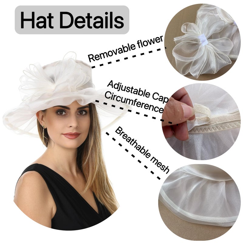 SAFERIN Derby Hat for Women Organza Fascinator Tea Party Wedding Church Dress Hats (US, Alpha, Medium, TZ-Light Blue Bowknot) - Image 5