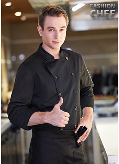 NIBEMINENT Chef Coat Stain-resistant Unisex Chef Shirt with Long Sleeve Stand Collar for Kitchen Bakery Restaurant Cook Uniform for Waiters  - Image 1