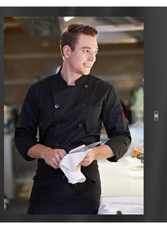 NIBEMINENT Chef Coat Stain-resistant Unisex Chef Shirt with Long Sleeve Stand Collar for Kitchen Bakery Restaurant Cook Uniform for Waiters  - Image 5