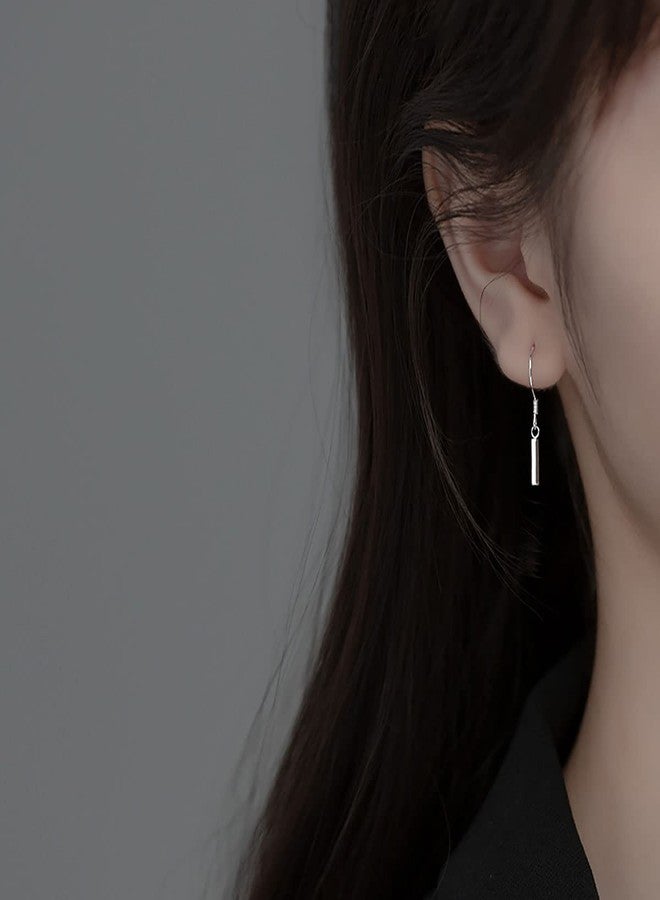 SLUYNZ 925 Sterling Silver Small Vertical Bar Drop Earrings for Women Teen Girls Minimalist Bar Drop Earrings (Silver) - Image 2