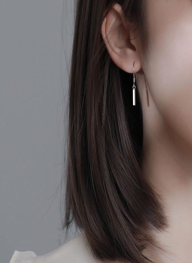 SLUYNZ 925 Sterling Silver Small Vertical Bar Drop Earrings for Women Teen Girls Minimalist Bar Drop Earrings (Silver) - Image 3