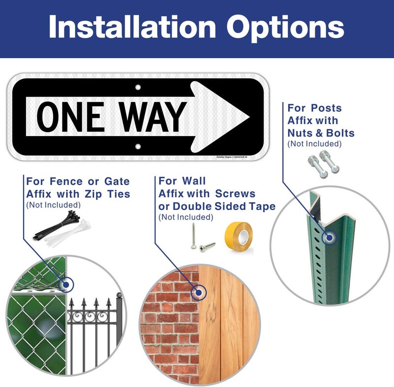 Faittoo One Way Sign with Right Arrow,18x6 Inches Engineer Grade Reflective Rust Free Aluminum,Weather/Fade Resistant, UV Protected,Easy to Mount,Indoor/Outdoor Use - Image 3