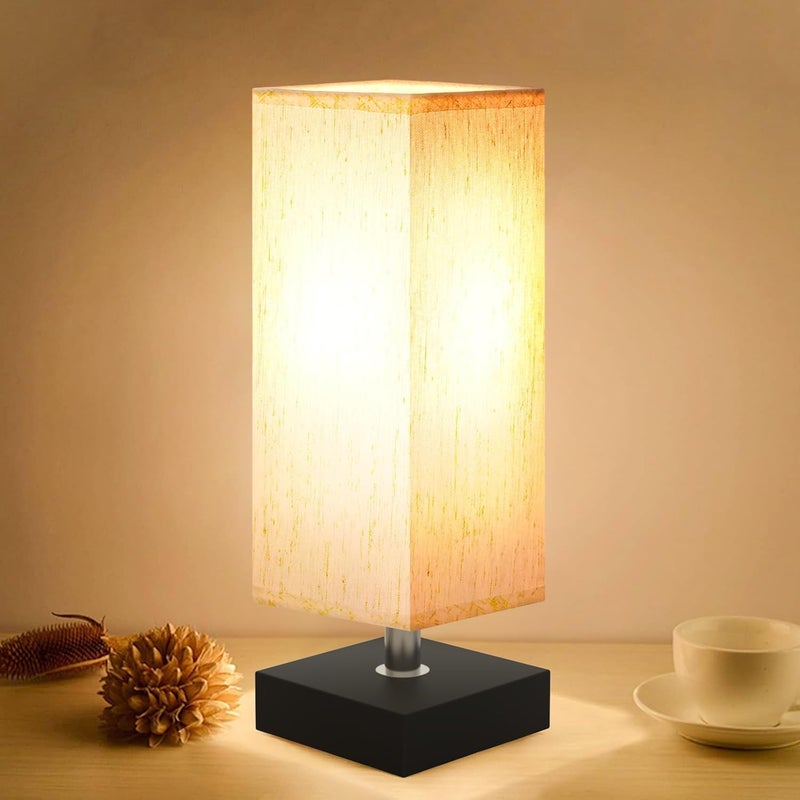Snooe Small Table Lamp for Bedroom, Bedside Lamps for Nightstand, Minimalist Night Stand Light with Square Fabric Shade, Desk Reading Lamp for Kids Room Living Room Office Dorm - Image 1