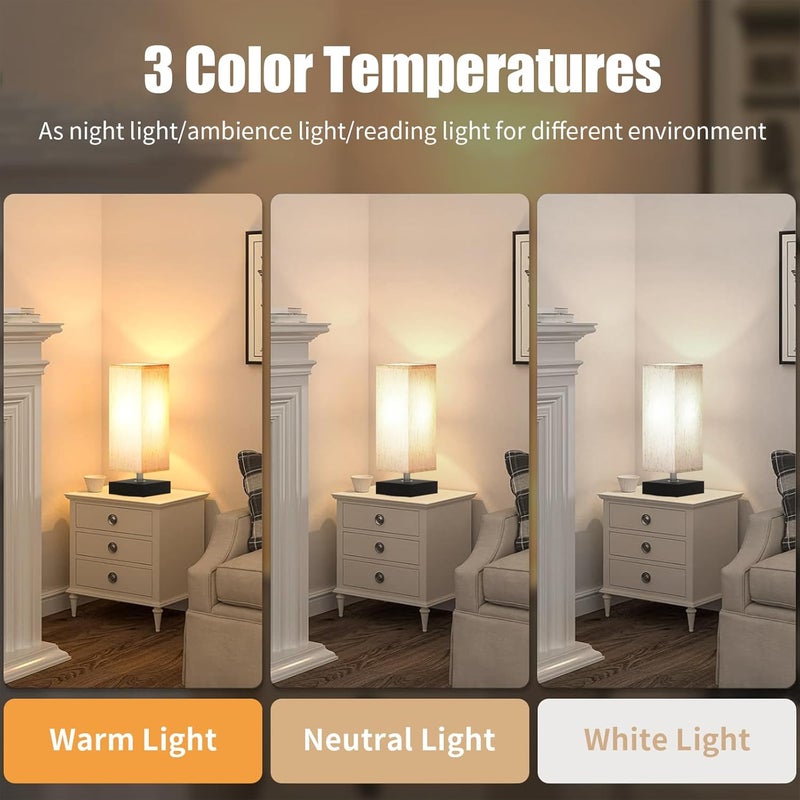 Snooe Small Table Lamp for Bedroom, Bedside Lamps for Nightstand, Minimalist Night Stand Light with Square Fabric Shade, Desk Reading Lamp for Kids Room Living Room Office Dorm - Image 2