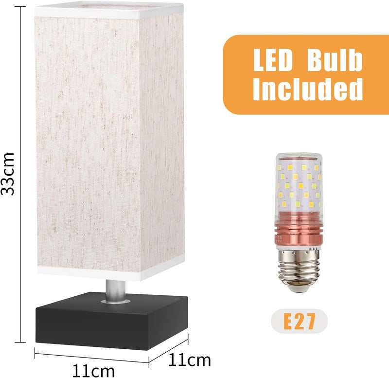 Snooe Small Table Lamp for Bedroom, Bedside Lamps for Nightstand, Minimalist Night Stand Light with Square Fabric Shade, Desk Reading Lamp for Kids Room Living Room Office Dorm - Image 5