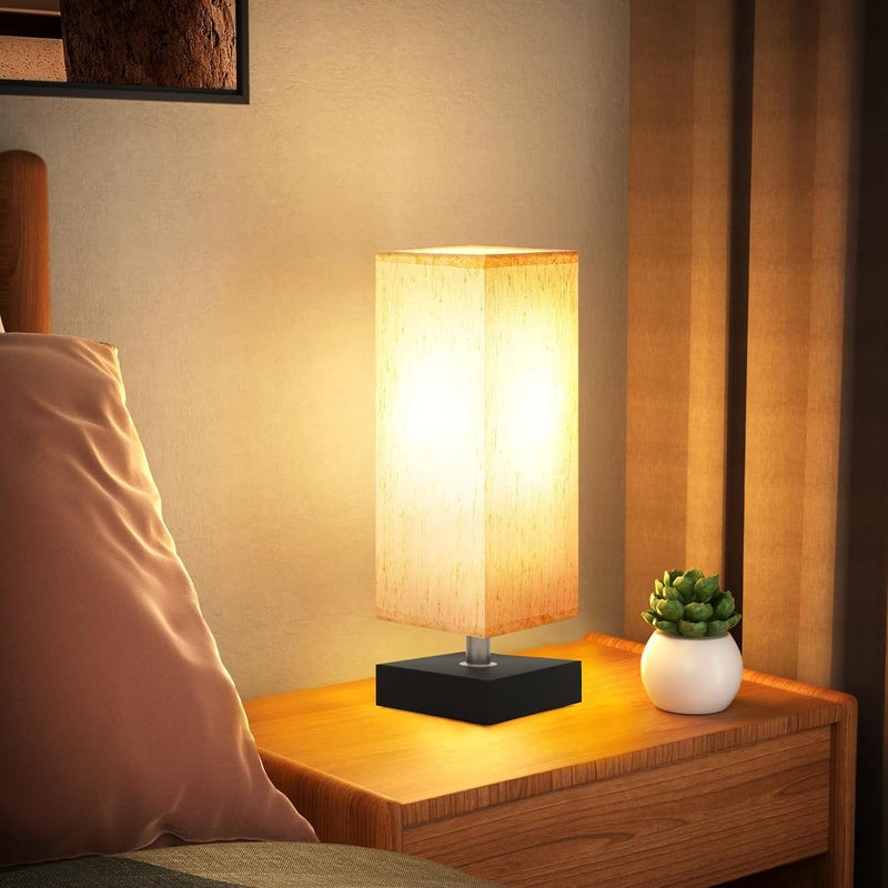 Snooe Small Table Lamp for Bedroom, Bedside Lamps for Nightstand, Minimalist Night Stand Light with Square Fabric Shade, Desk Reading Lamp for Kids Room Living Room Office Dorm - Image 4