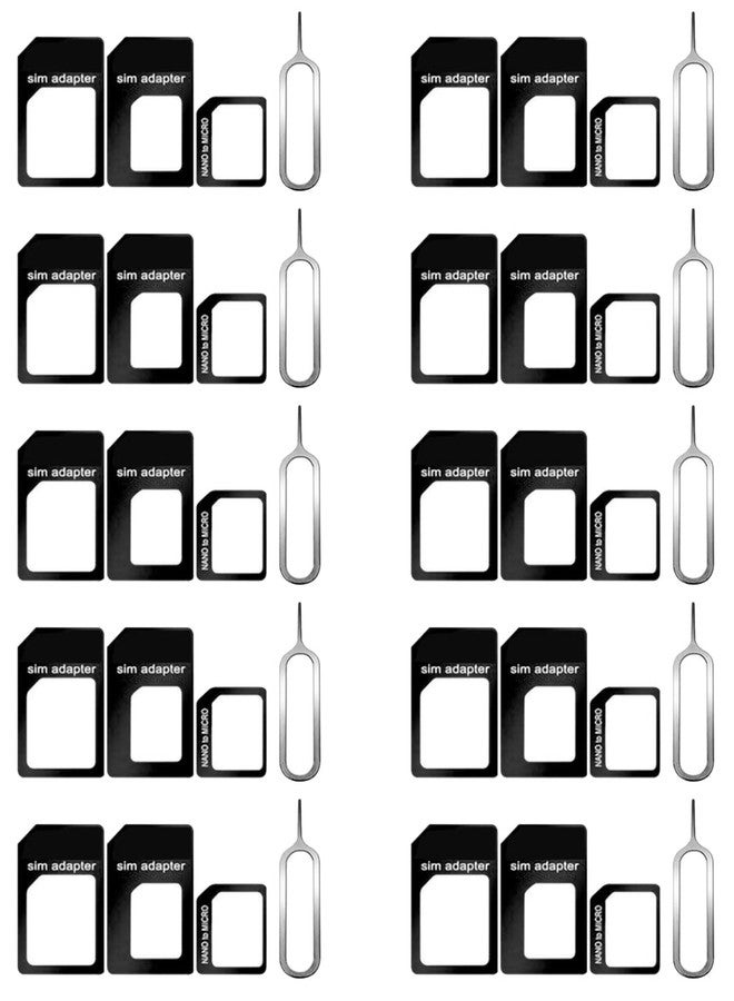 CKANDAY 10 Pack SIM Card Adapter Kit, 4 in 1 Nano Micro Standard Converter Kit with Steel SIM Tray Eject Pin 1, Black - Image 1