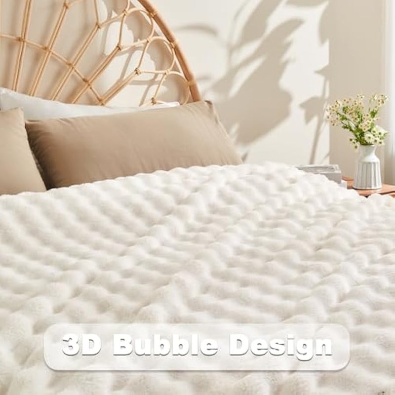 Loquat Throw Blanket For Couch Super Soft Flannel Fleece 3D Bubble Lightweight Bed Blanket All Season Use,60x80 Inches,Ivory - Image 5