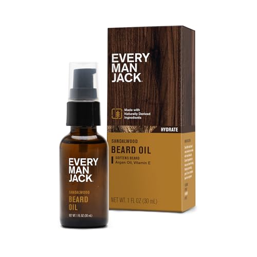 Every Man Jack Mens Beard Oil Sandalwood Fragrance Deeply Moisturizes and Softens Your Beard and Adds a Natural Shine Naturally Derived with Shea Butter and Argan Oil 1 fl oz