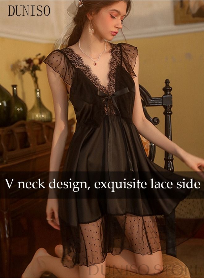 DUNISO Women's Sleeveless Nightgown Sweet Night Dress V neck Pajama Dress Sleepwear Girls Comfortable Nightwear Summer Home Wear Lounge Dress - Image 2