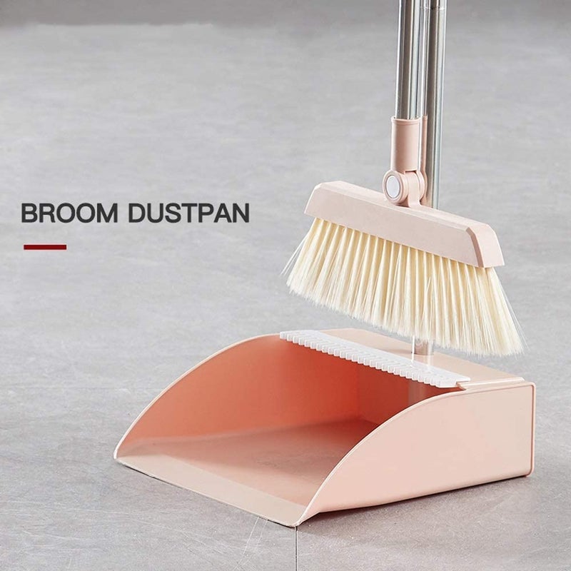 Volbit Plastic Broom and Dustpan Set Fordable Windproof Dust Pan with Aluminum Handle Upright Standing Floor Sweep - Image 3
