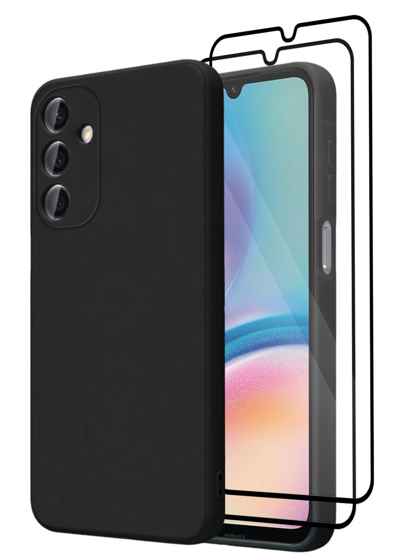 3Packs Liquid Silicone Case for Samsung Galaxy A05s Protective Phone Case with Soft Anti-Scratch Microfiber Lining Utra Slim Drop Protection Phone Cover with Two 3D Screen Protectors - Black - Image 1