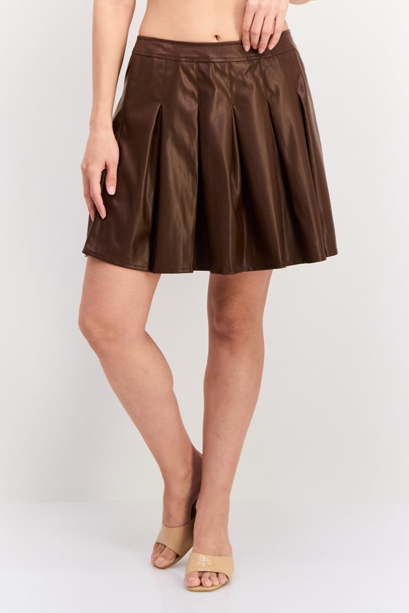 Threadbare تنورة ميني بسيطة للنساء، بني - Image 1