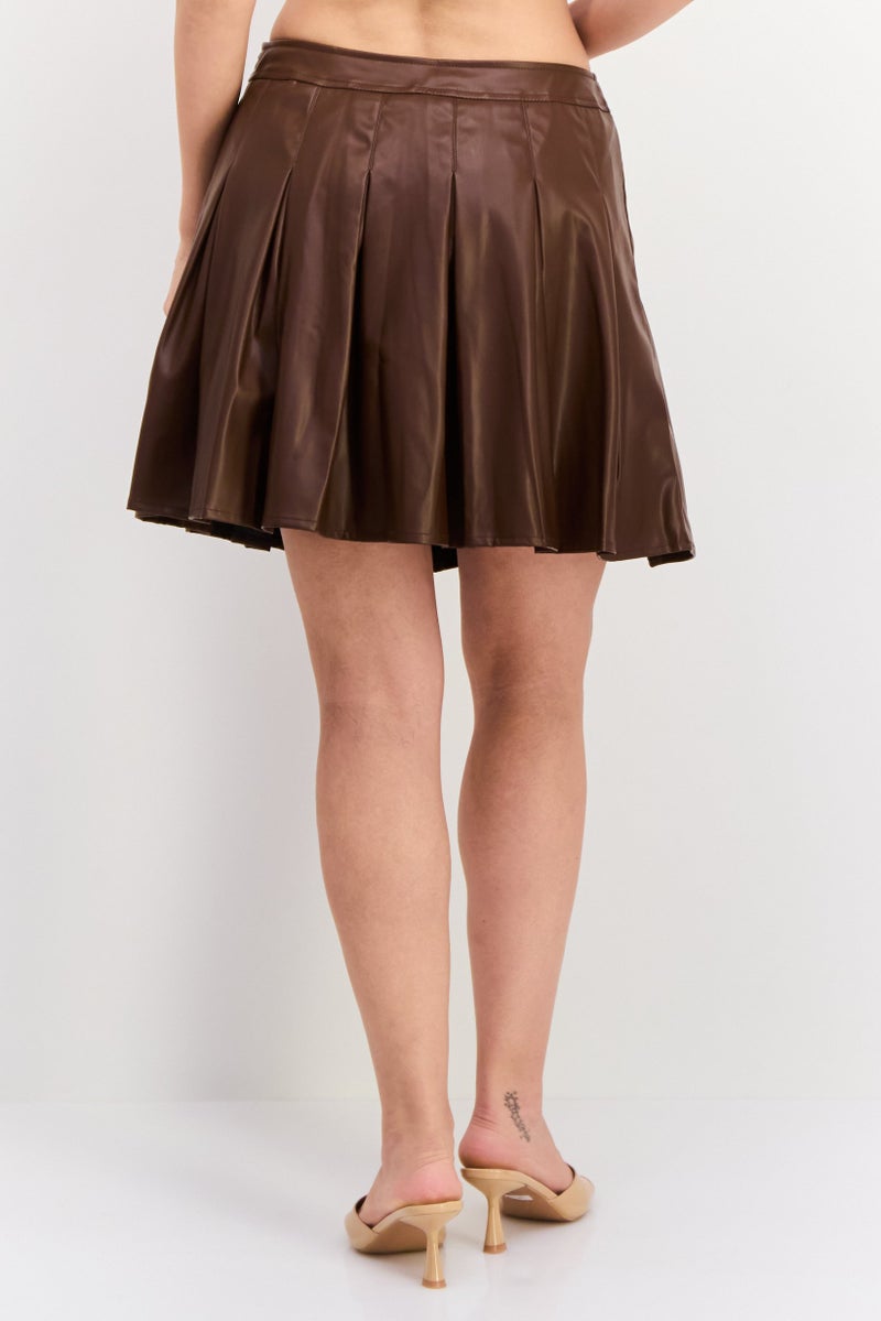 Threadbare تنورة ميني بسيطة للنساء، بني - Image 3